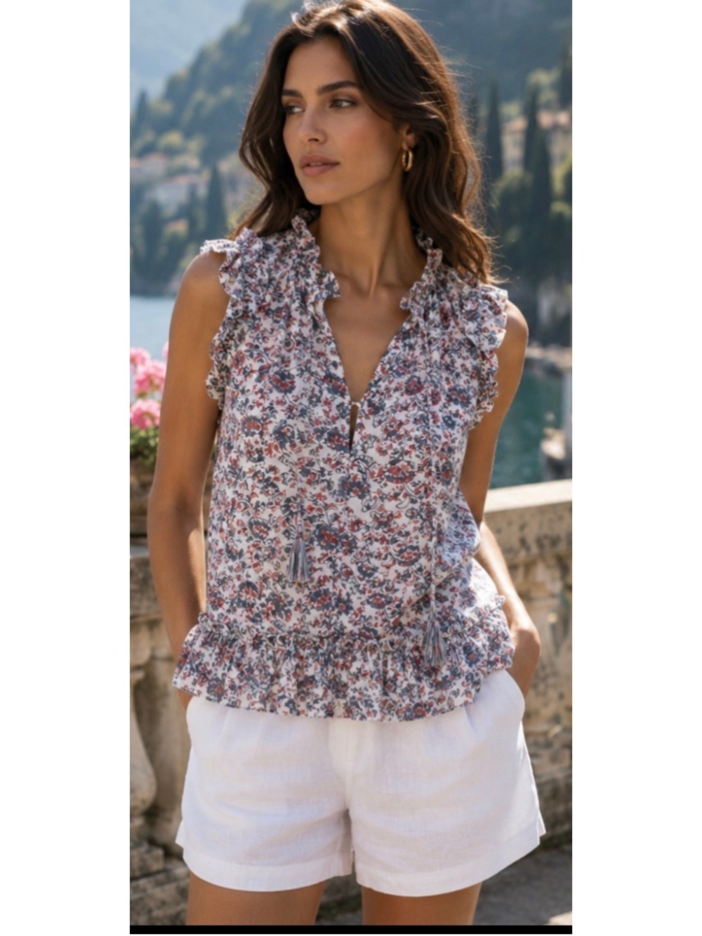 Ulla Johnson Floral Silk Blouse Size 2 White Red New Boho